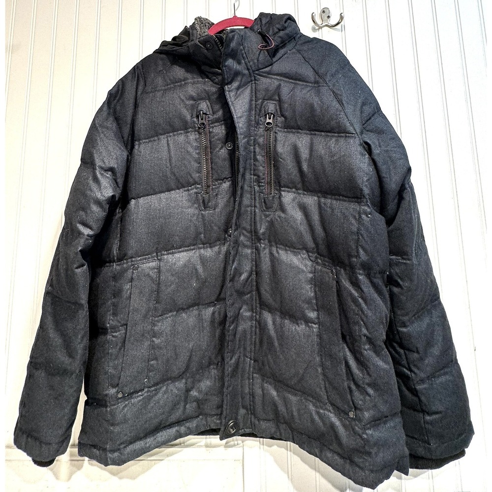 Men's Hooded Puffer Jacket‎ Size L Hawkes & Co. Black Quilted